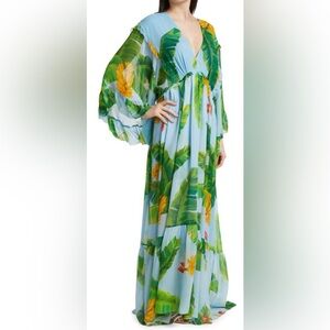 ‼️RARE‼️🎸FARM RIO🎸🔥NWT🔥Fresh Bananas Butterfly-Sleeve Maxi Dress— Size XS